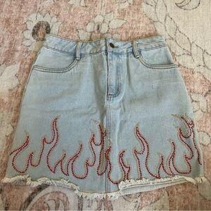 Vintage Jean skirt with flame detailing